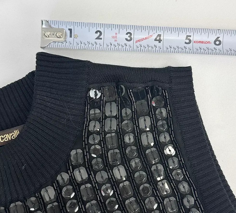 縮圖：ROBERTO CAVALLI Jersey Sequin Jumper Dress 40 S Black Mock Neck Ribbed Sexy NEW