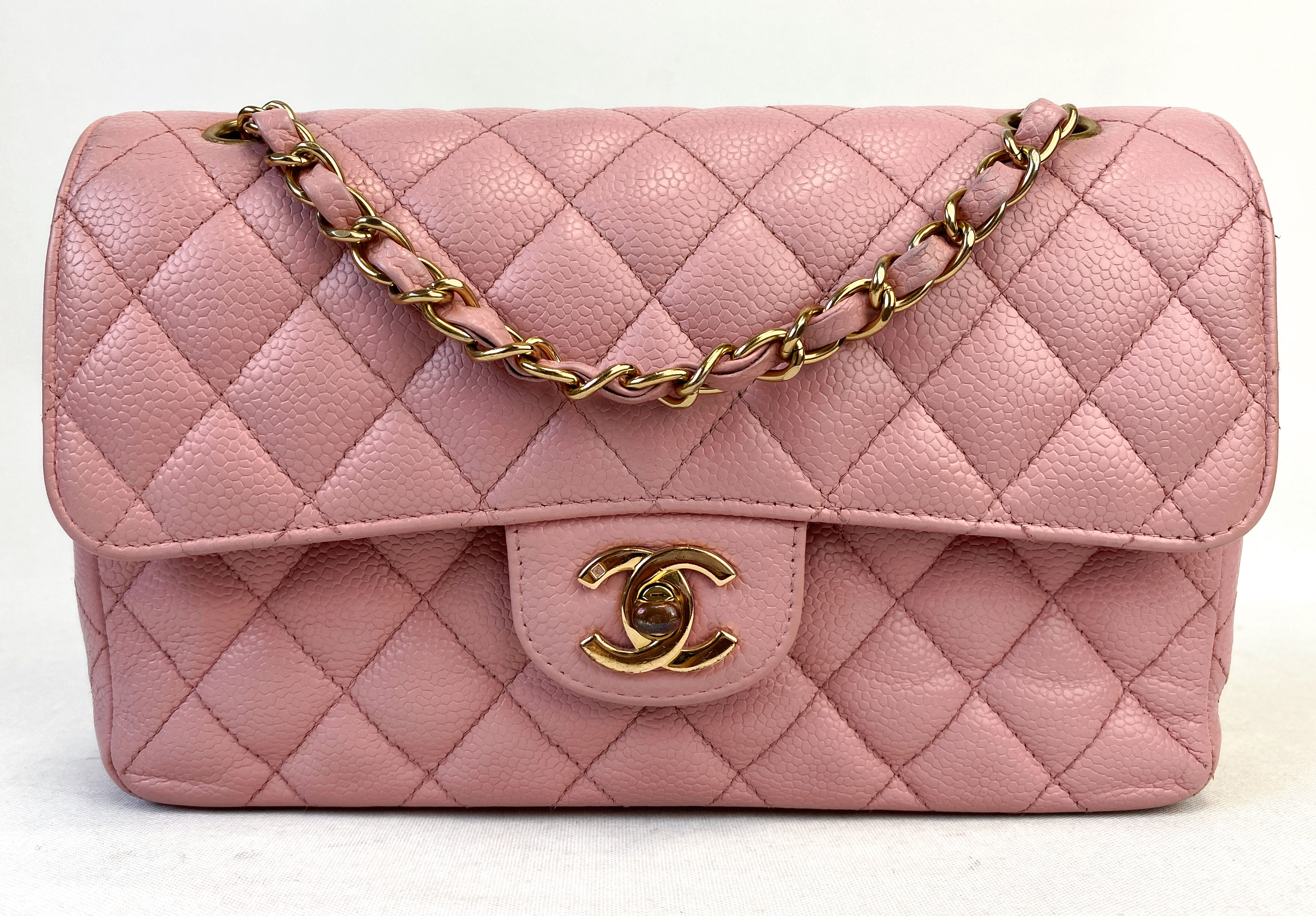 CHANEL Pink Caviar Quilted Small Double Classic Flap Bag Gold Hardware