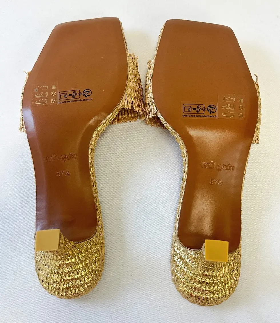 Miniatura: NEW CULT GAIA Ada Knit Straw Kitten Heel Sandals 37.5 Metallic Gold Open Toe