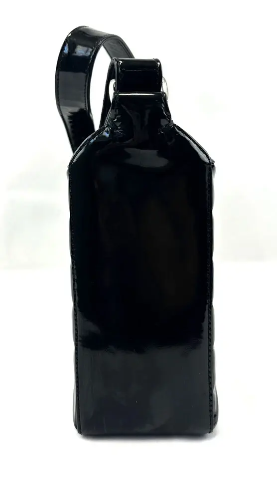 Thumbnail: CHANEL Chocolate Bar Patent Leather Shoulder Bag Small Black Square Quilted