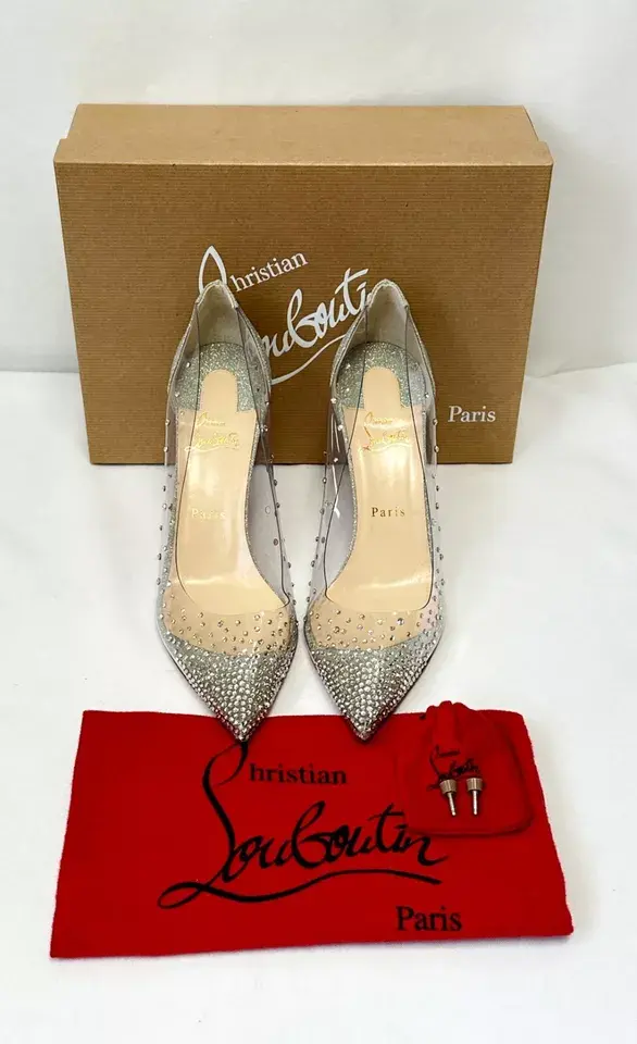 Thumbnail: CHRISTIAN LOUBOUTIN 100mm Silver Glitter PVC Degrastrass Pumps 40.5 10.5 Bridal