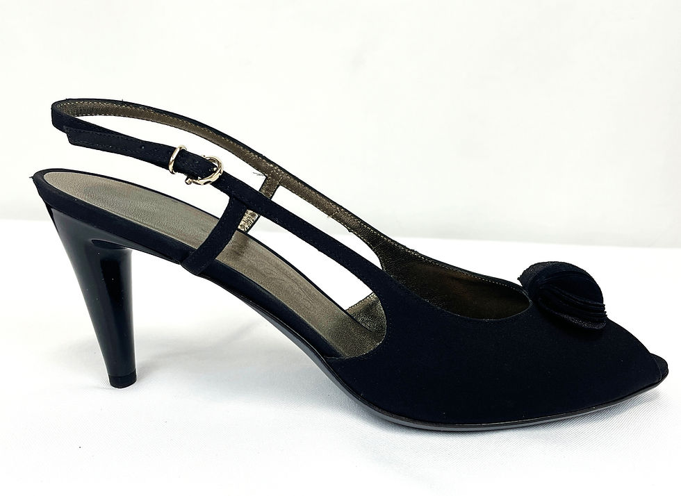 Thumbnail: SALVATORE FERRAGAMO Cassiope Fabric Heels 10 B Black Slingback Peep Toe Shoes