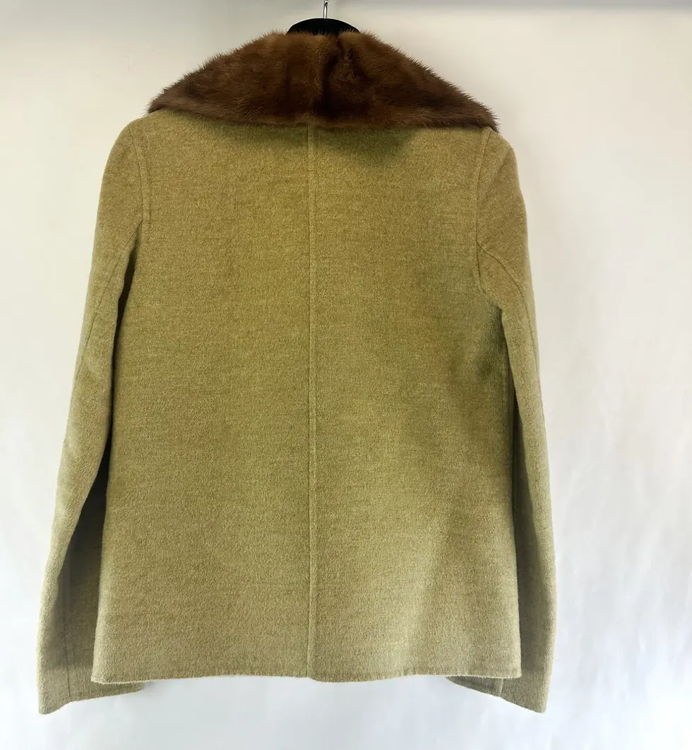 Thumbnail: TSE Cashmere Double Breasted Fur Collar Coat XS Green Brown Pockets