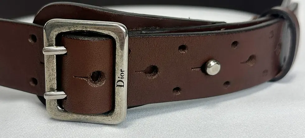 Thumbnail: CHRISTIAN DIOR Leather Two Prong Belt 42 Italian 4-6 US Brown Silver Hardware