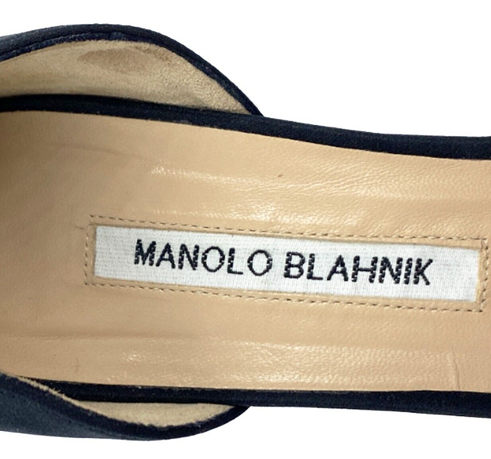 Thumbnail: MANOLO BLAHNIK 39 9 Lisy Crepe D'Orsay Black Heels Pumps Pointed Shoes 70mm