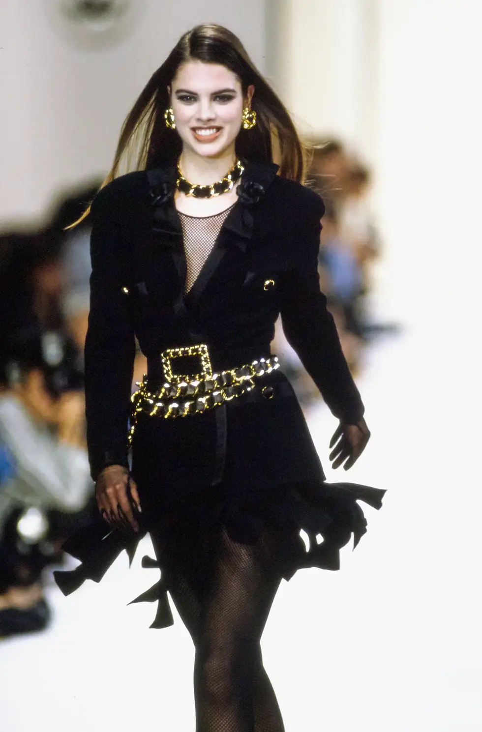 Thumbnail: CHANEL Leather Belt 75/30 Black CC Logo Perforated Gold Hardware 1990's