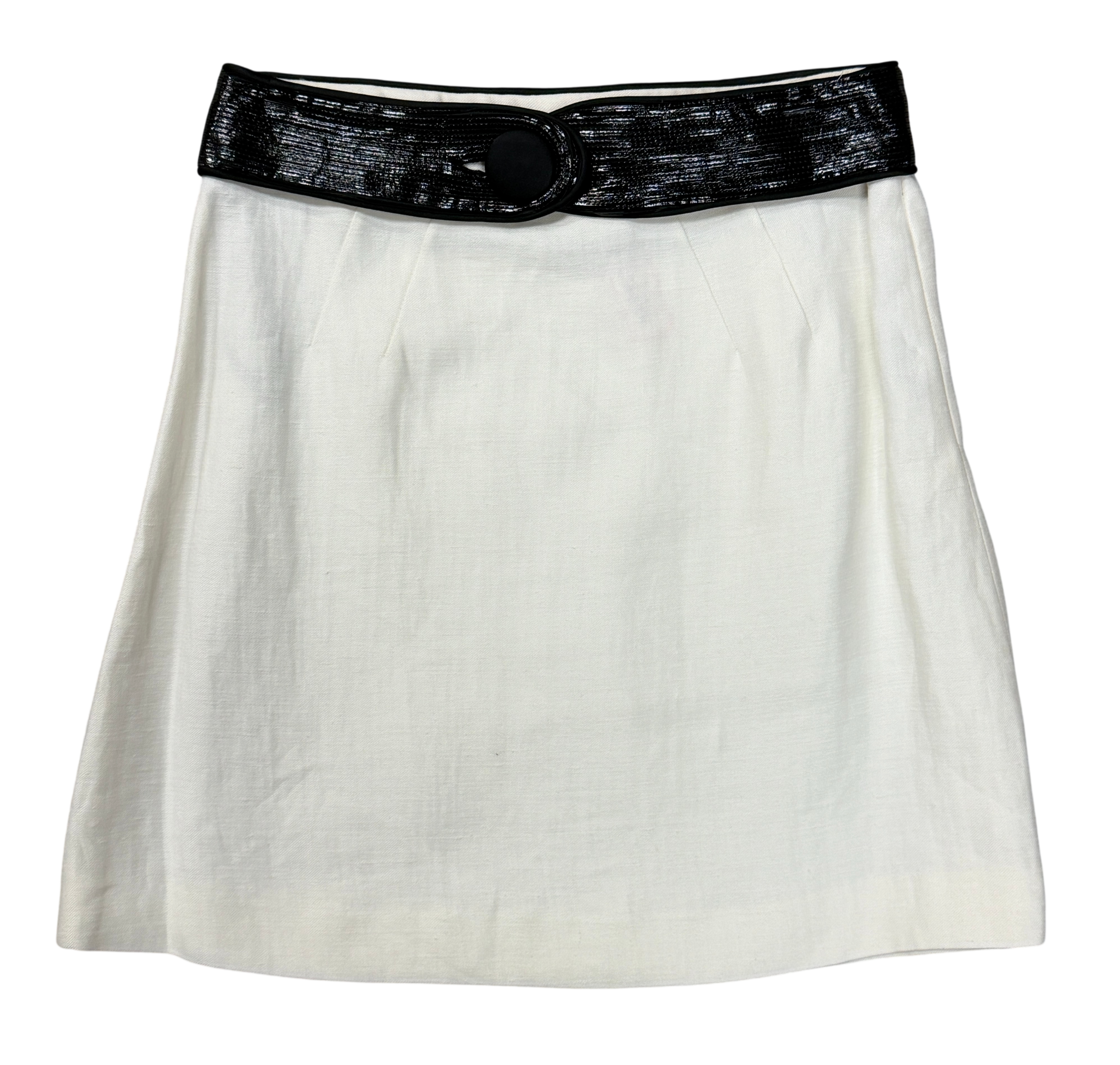 ETRO Linen Straight Knee Length Skirt 44 8 White Black Belted