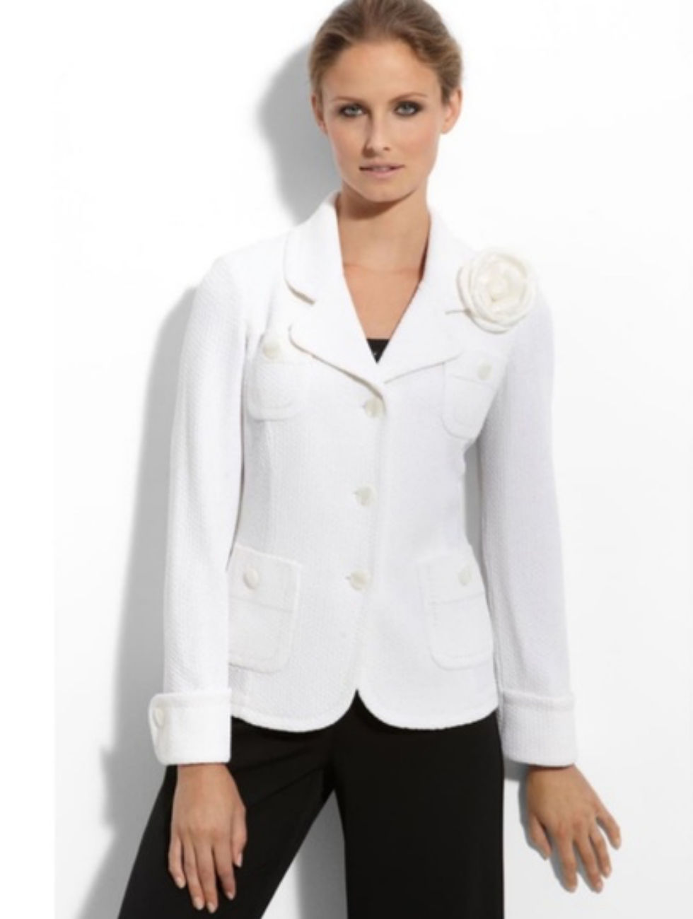ST. JOHN Ivory The Parisian Tweed Knit Jacket Blazer 2 Small