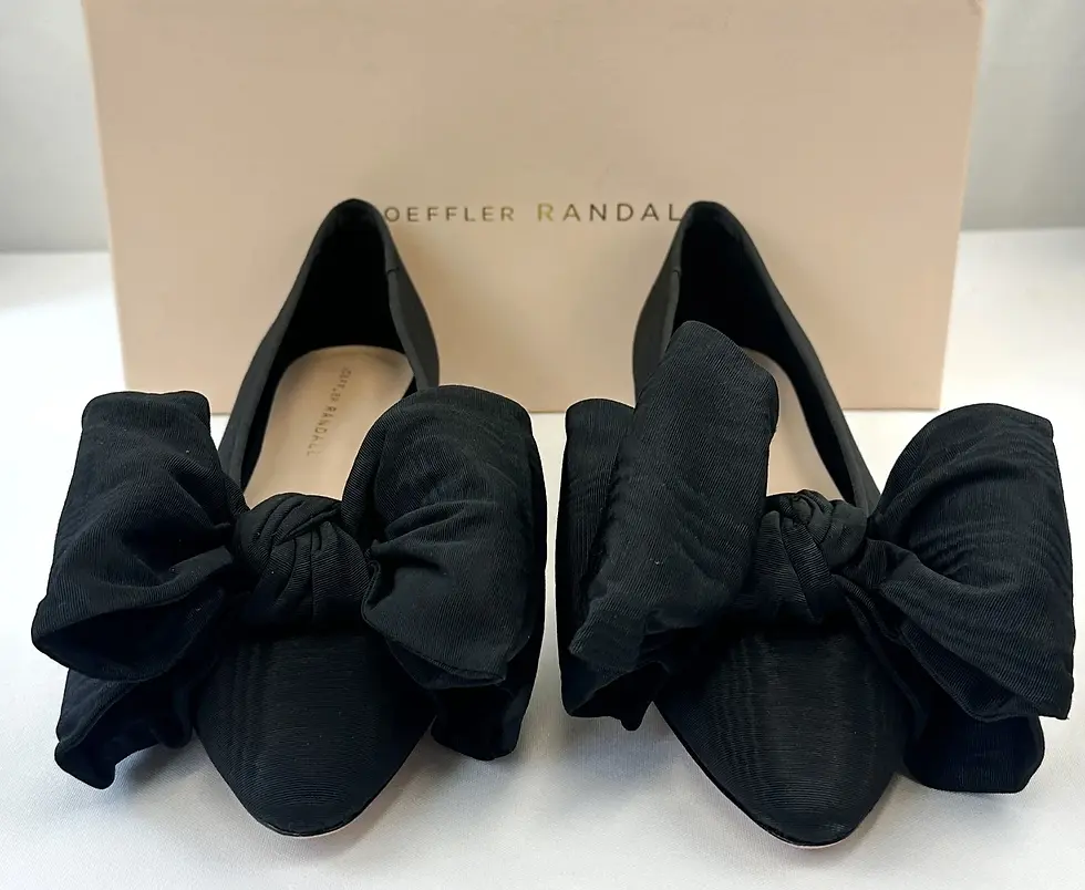 Thumbnail: LOEFFLER RANDALL Noa Moiré Bow Flats 8B Black Fabric Pointed Toe 38.5 NEW RARE