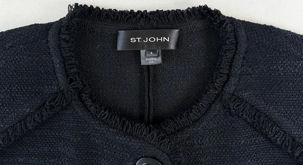 Thumbnail: ST. JOHN Tweed Jacket Fringe Trim 6 Knit Black Four Front Pocket Round Neck