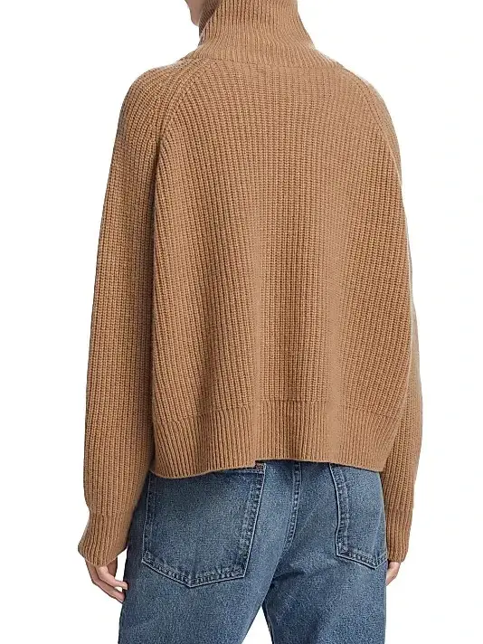 Miniatura: NILI LOTAN Garza Cashmere Half-Zip Sweater Medium Camel Knit Stand Collar M