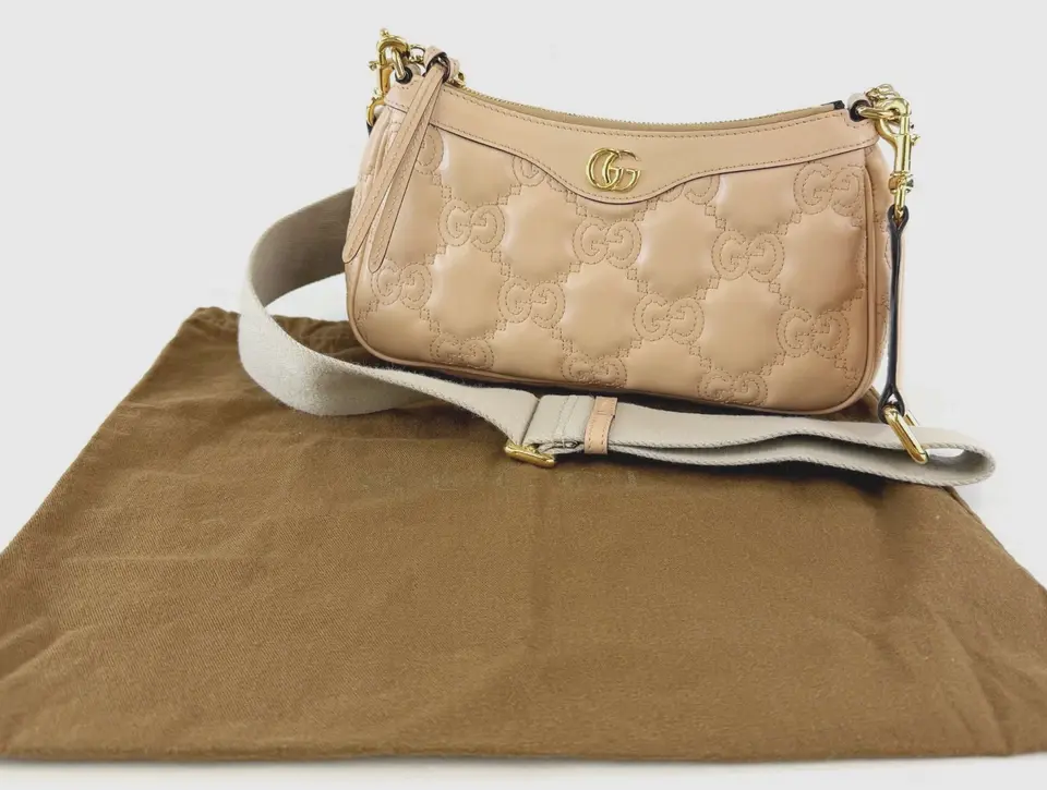 Hình thu nhỏ: GUCCI GG Matelasse Small Shoulder Bag Gold Chain Crossbody Strap Nude Pink