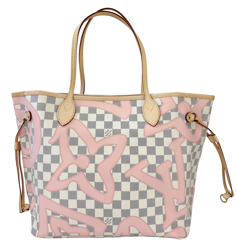 Miniatura: LOUIS VUITTON Damier Azur Canvas Tahitienne Neverfull Tote MM Rose N41050