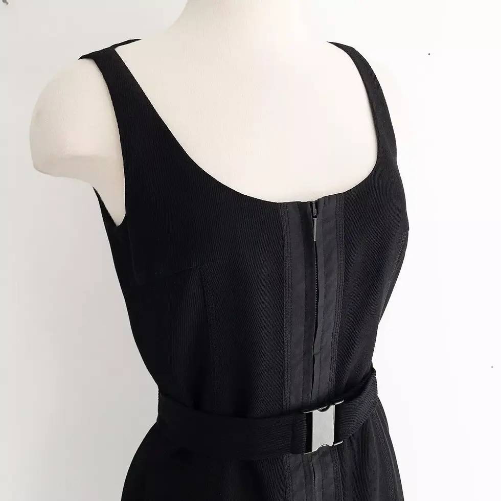 Hình thu nhỏ: AKRIS PUNTO Black Striped Textured Short Sleeve 6 Front Zip Belt Dress S Buckle