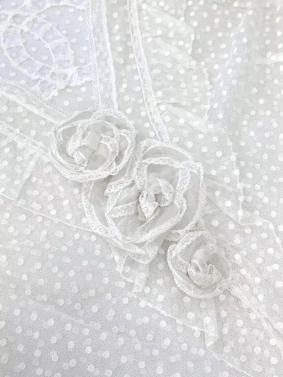 Thumbnail: CHANEL Cotton Blouse Top 38 White Mesh Polka Dot Rose Brooch Cruise 2007