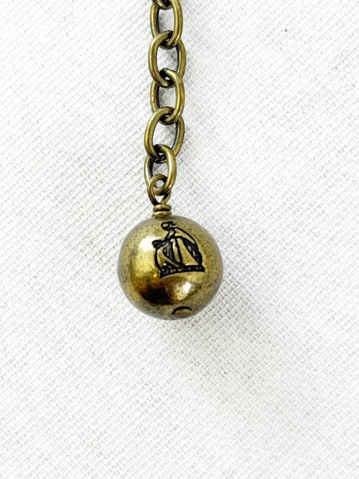 Miniatura: LANVIN Faux Pearl & Tweed Multi-Strand Necklace Yellow Lime Green Chain Signed