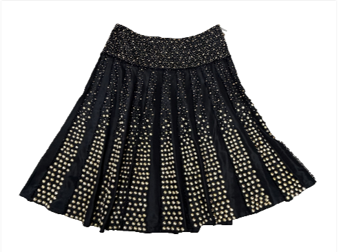 縮圖：NAEEM KHAN 6 Black Gold Midi A-Line Skirt Silk Shimmery Beaded Studs
