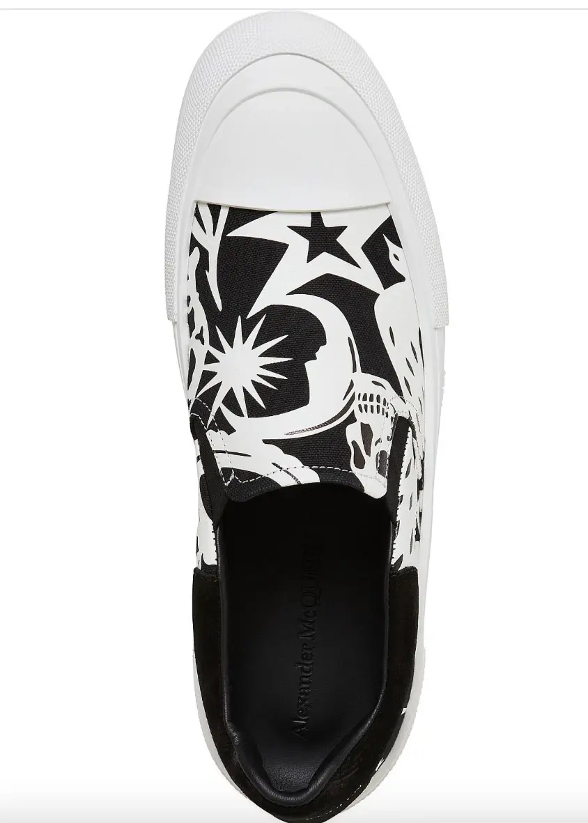 Hình thu nhỏ: ALEXANDER MCQUEEN Deck Slip On Plimsoll Sneakers 42 Black White Canvas Suede NEW