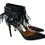 Thumbnail: VALENTINO Garavani Calfskin C Rockee Fringe Pumps 37.5 7.5 US Black Ankle Wrap