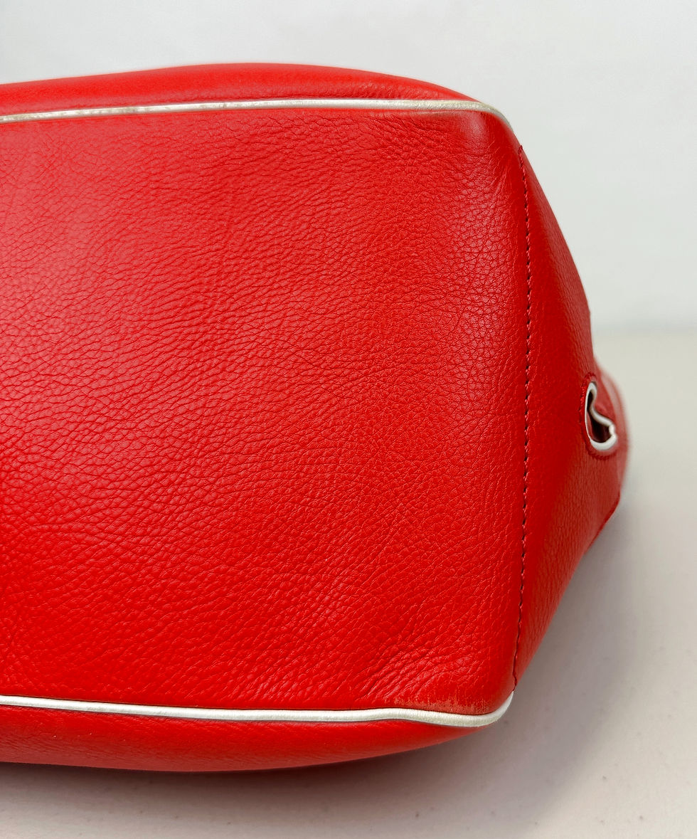 Hình thu nhỏ: CELINE Boogie Satchel Bag Medium Coral Red Flower Cutout White Outline VINTAGE