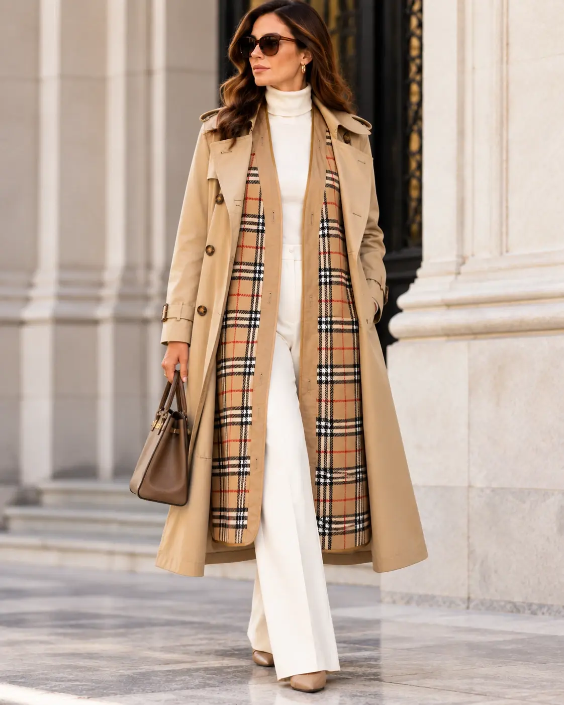 BURBERRYS LONDON Waterloo Heritage Trench Coat XL Pockets Beige Tartan