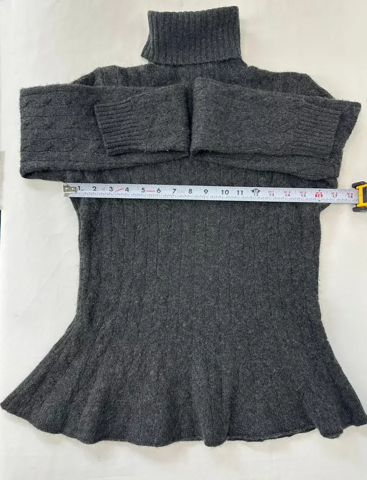 Hình thu nhỏ: RALPH LAUREN Gray Cable Flare Cashmere Pullover Sweater Turtle Neck L Large