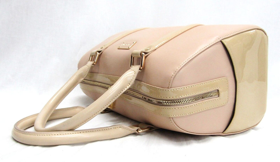 Hình thu nhỏ: ST. JOHN Satchel Handbag Beige Patent Leather Trim Logo Doctor Bag Speedy
