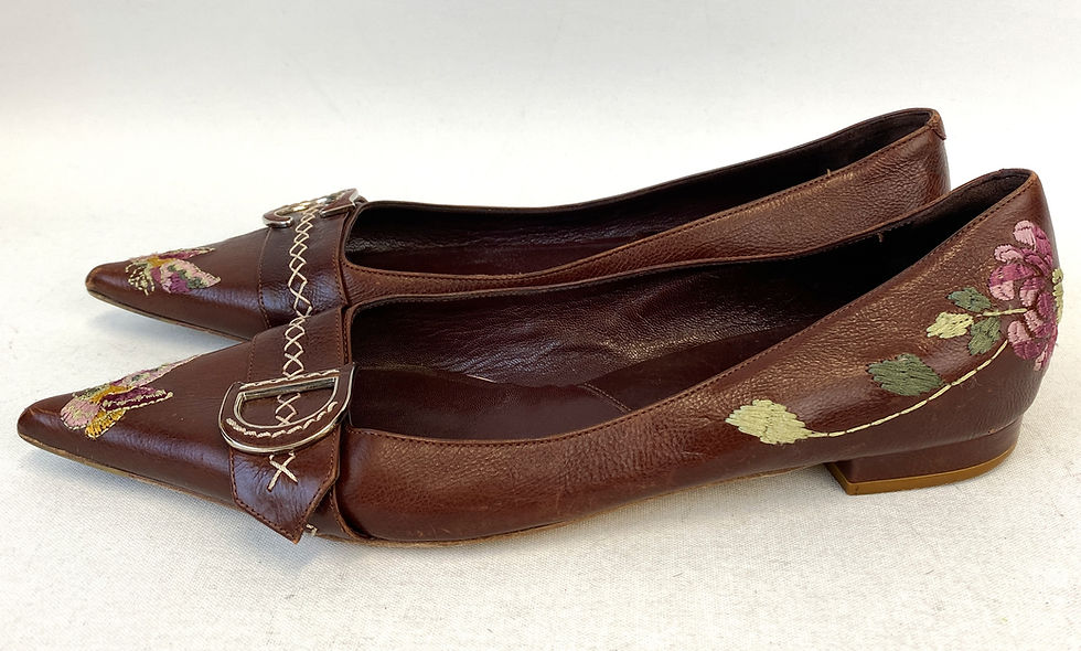 Miniatura: Vintage CHRISTIAN DIOR Brown Butterfly Flower Embroidered Pointed Toe Flats 38 8