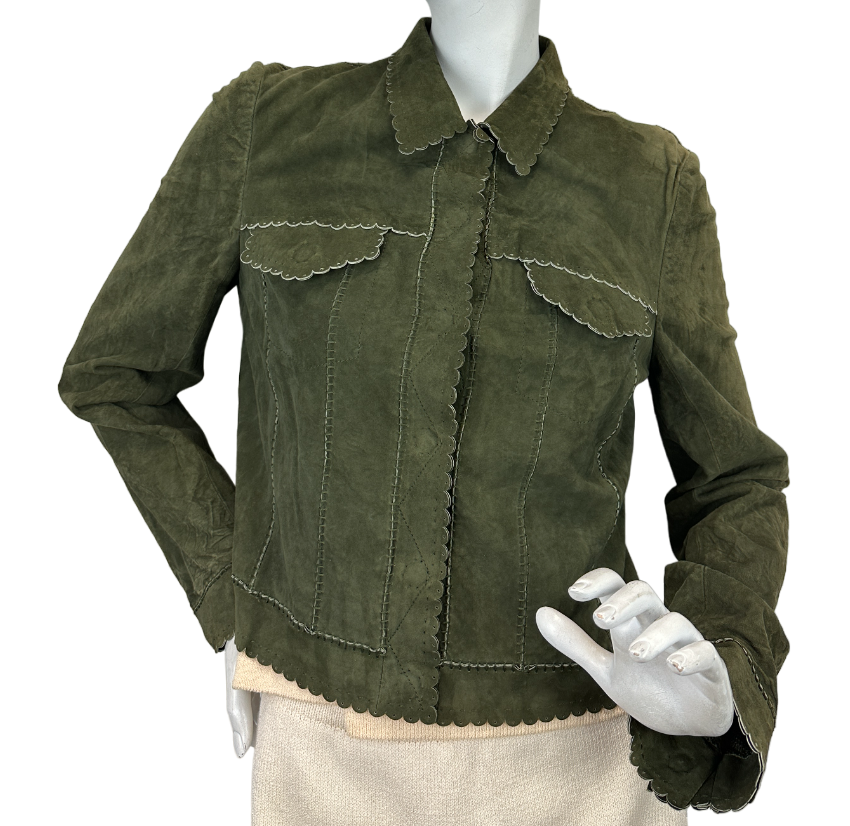 縮圖：CHRISTIAN DIOR Suede Lambskin Jacket 8 Green Scalloped Hem Stitching