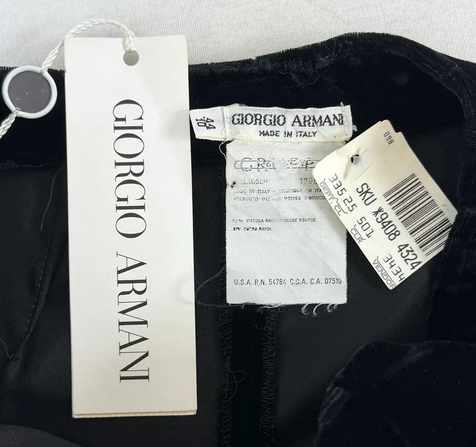 Hình thu nhỏ: GIORGIO ARMANI Velvet Pants 44 10 Black Draped Straight Leg Trousers Tie