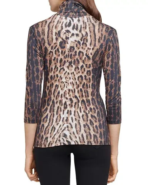Thumbnail: NEW L’AGENCE Aja Turtleneck Top Leopard Print Brown Black 3/4 sleeve Large L