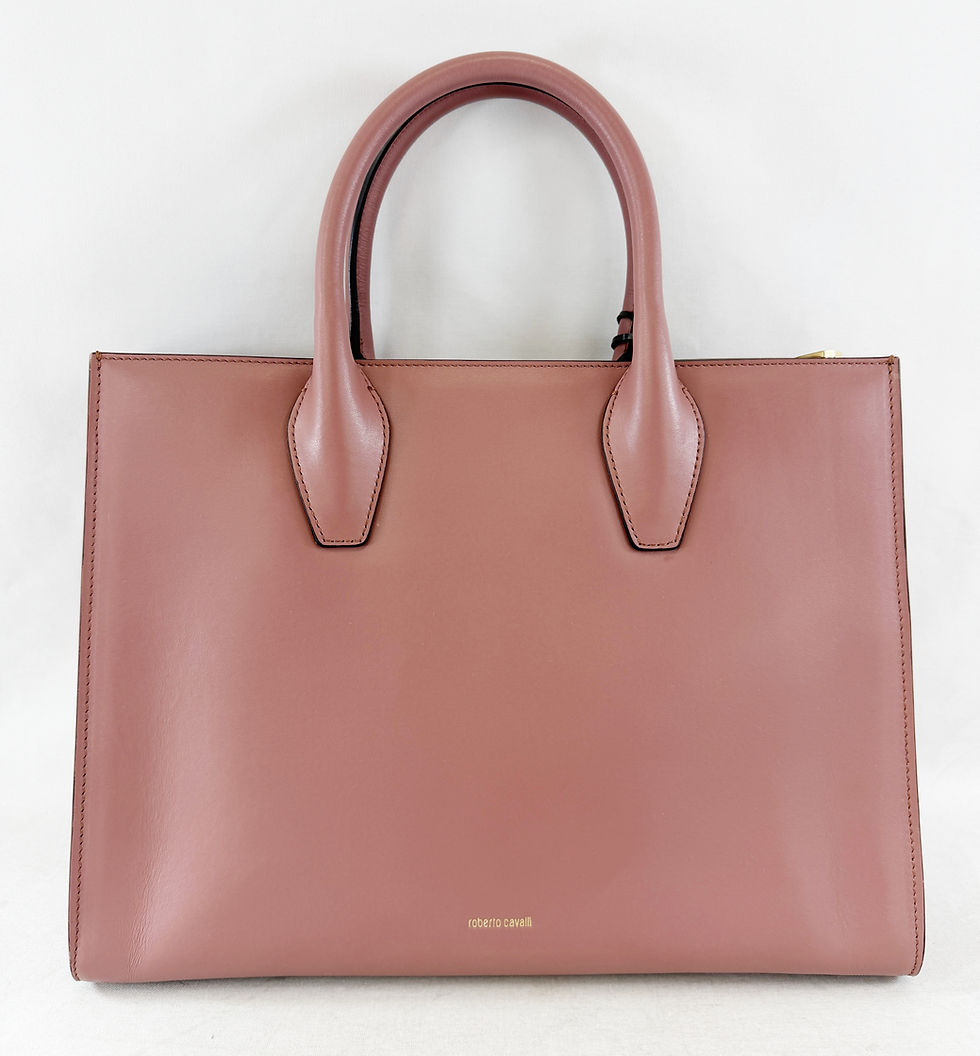 縮圖：ROBERTO CAVALLI Leather Tote Bag Deep Blush Gold Logo Top Handle Mauve Large