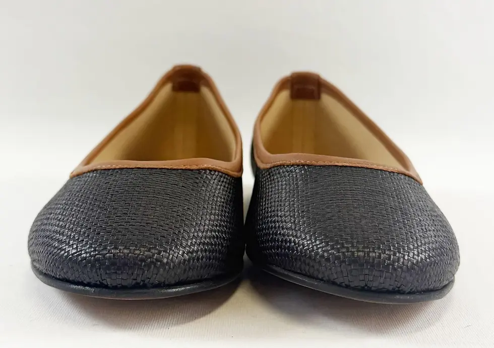 Thumbnail: BALLERETTE Roma Colonna 38 Black Summer Raffia Ballet Flats 8 US Brown Trim