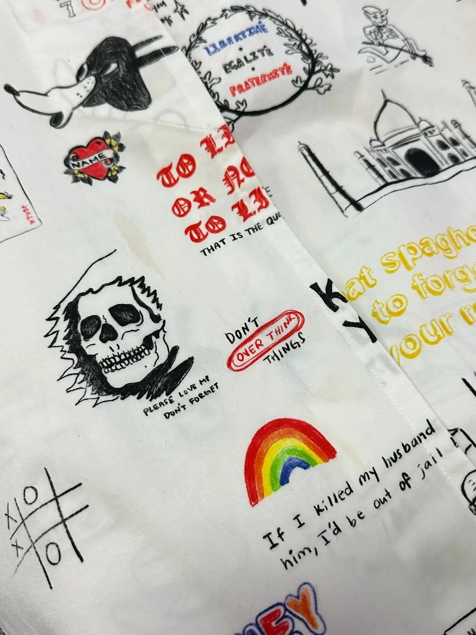 Thumbnail: LIBERTINE Cotton Button Up Blouse XS White Muticolor Graphic Drawings 3/4 Sleeve