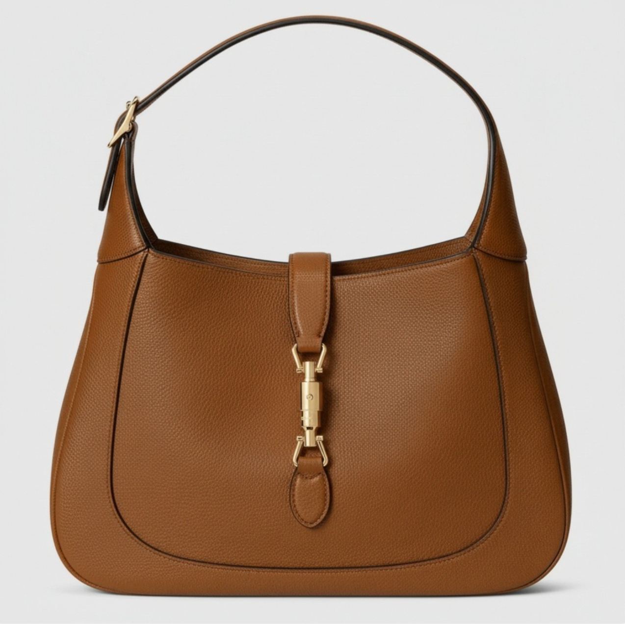 GUCCI Jackie 1961 Leather Shoulder Bag Large Brown Gold Hardware Piston Closure