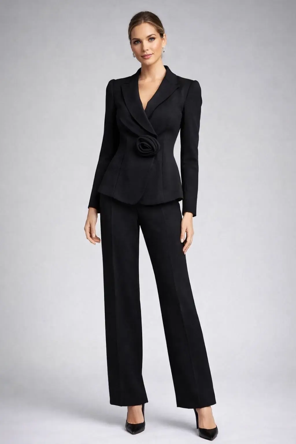 ARMANI COLLEZIONI 2PCS Crepe Jacket Pants Suit 4 Black Rose Set