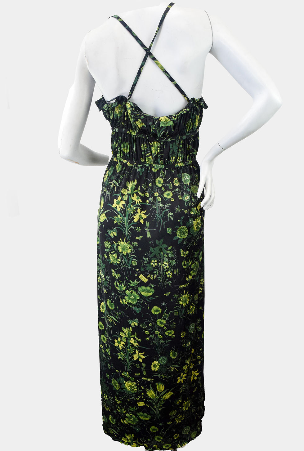 Hình thu nhỏ: GUCCI Jersey Maxi Dress 42 6 Black Green Floral Pattern Ruching Bodice