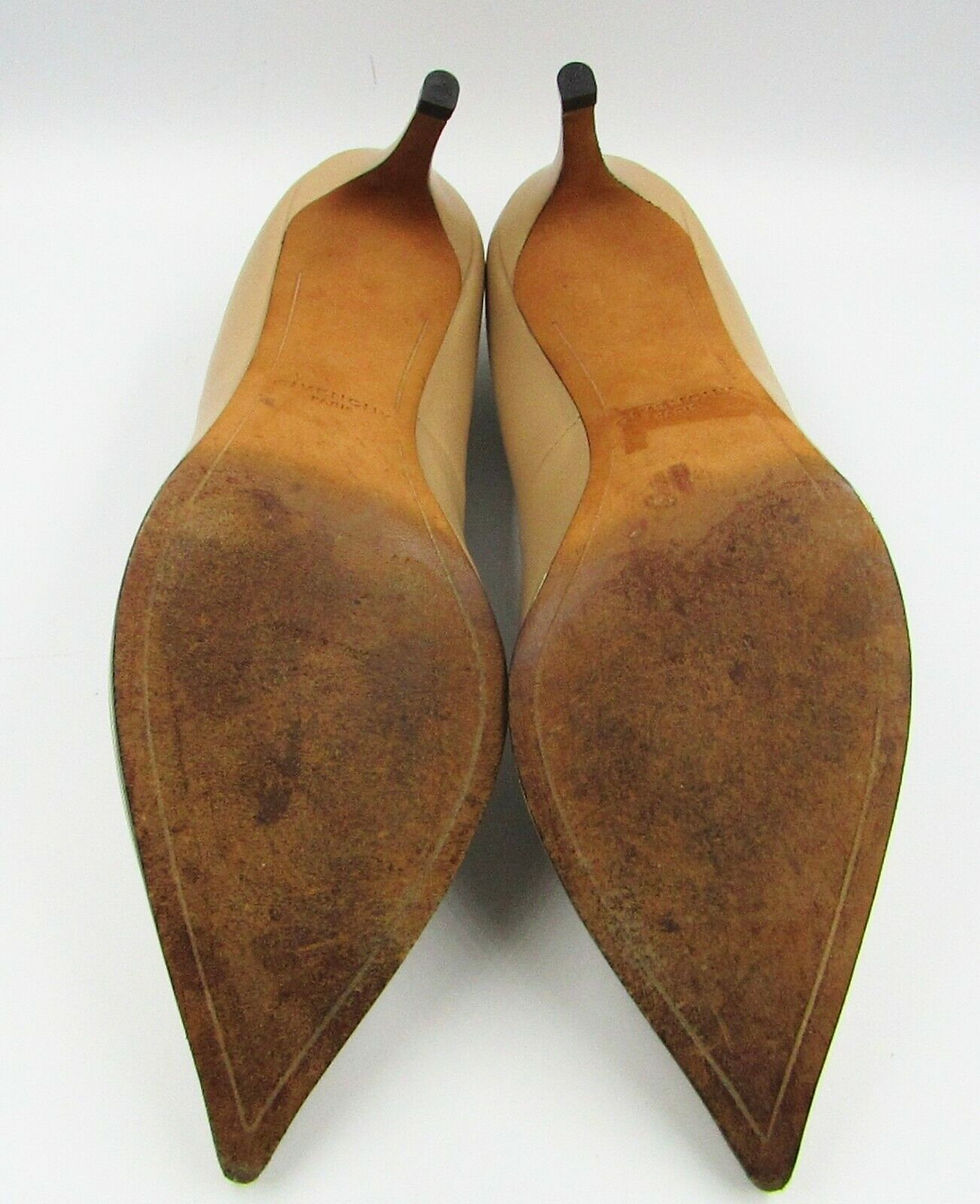 Hình thu nhỏ: GIVENCHY Pumps Nude Beige 38.5 8 Leather Pointed Toe Gold Trim Shoes Slip On