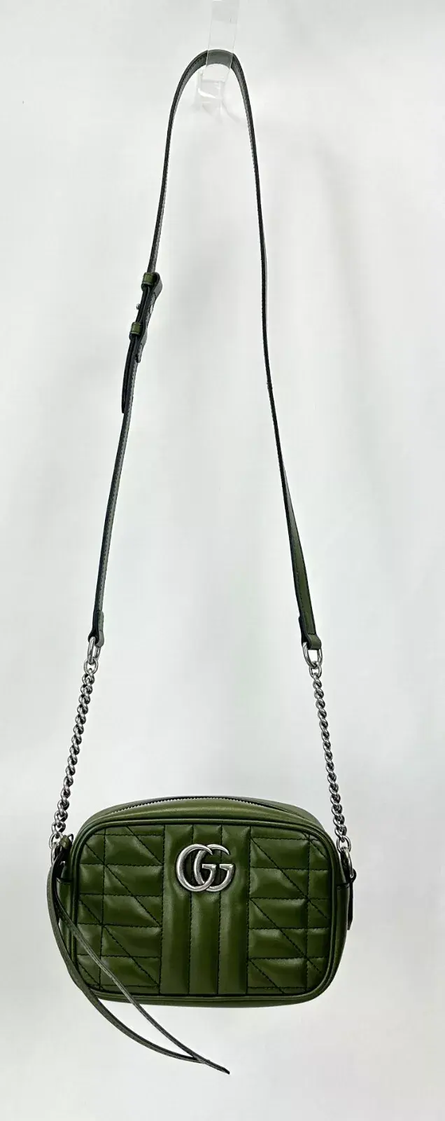 Thumbnail: GUCCI Matelasse Aria GG Marmont Chain Shoulder Crossbody Bag Green Military Wood