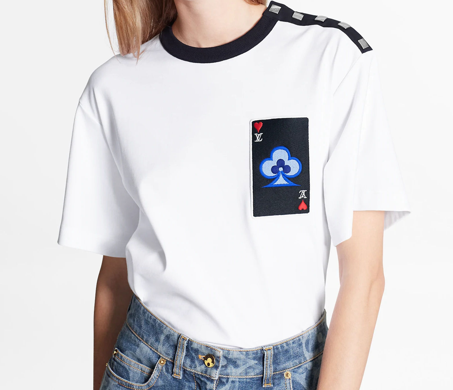 LOUIS VUITTON LV Game On Thread Embroidered White Tee T-shirt Studded XL 1A8M7I