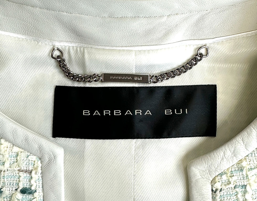 Thumbnail: BARBARA BUI Mint Blue Tweed Leather Trim Studded Cotton Blend Jacket 42 10 M