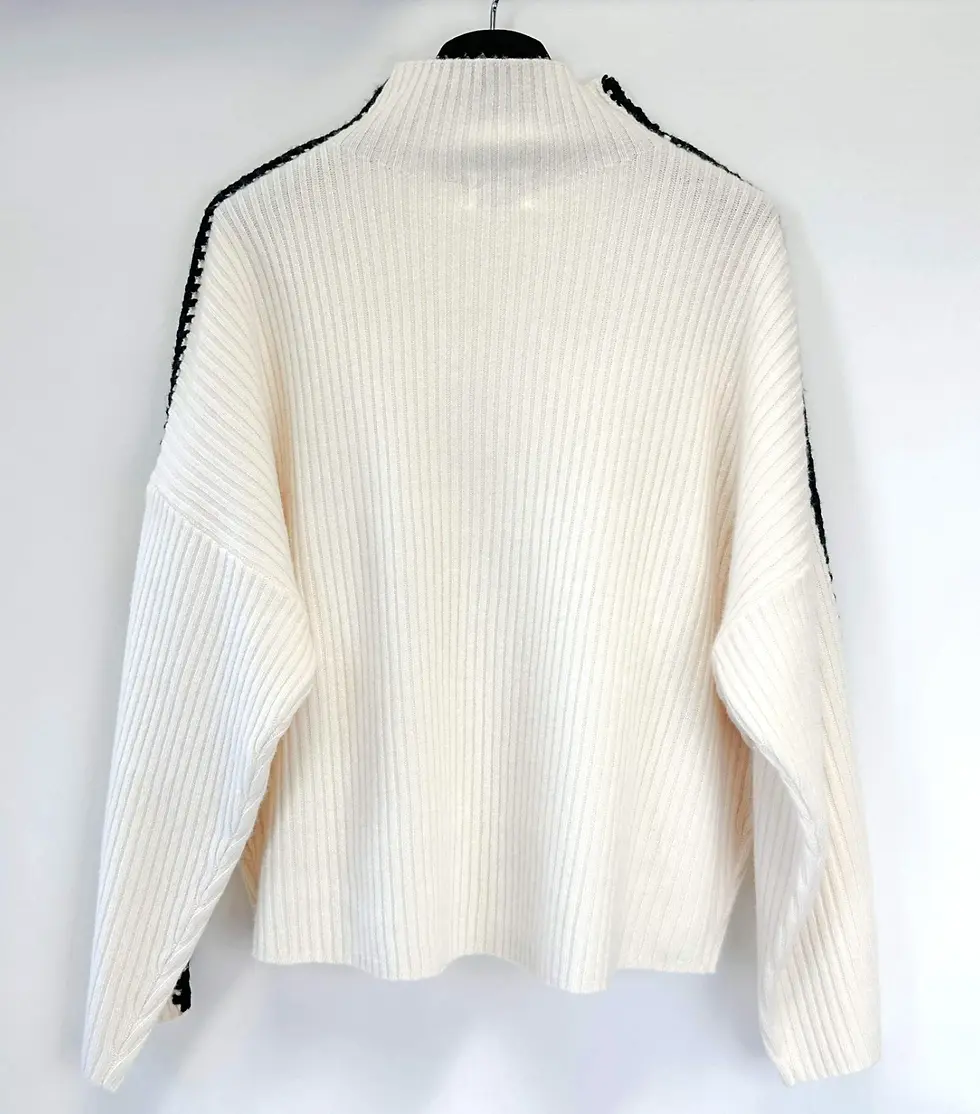 Thumbnail: 27 MILES Malibu Marullo Sweater Black White Trim Chunky Sweater Mockneck