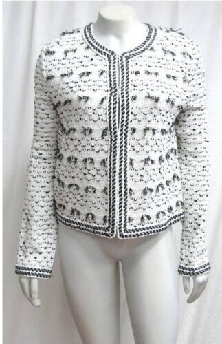 Thumbnail: ST. JOHN BOUTIQUE White & Black Tweed Fringe Bow Jacket 10 Boucle Blazer NEW
