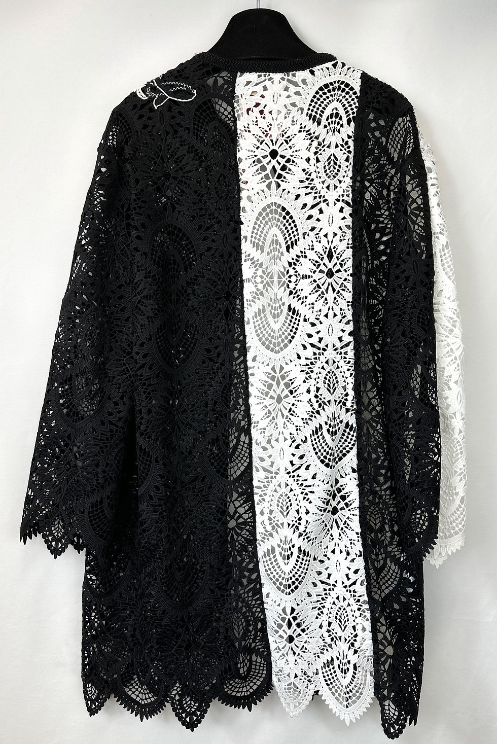 Hình thu nhỏ: ANTONIO MARRAS Jacket Coat Black White Two Tone Crochet Knee Length Lace 40 8 US