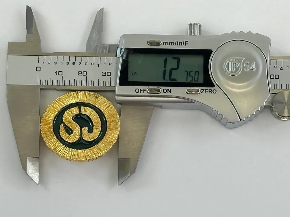 Hình thu nhỏ: Vintage ST. JOHN Signed Round Earrings Clip On SJ Logo Black Enamel Gold Tone