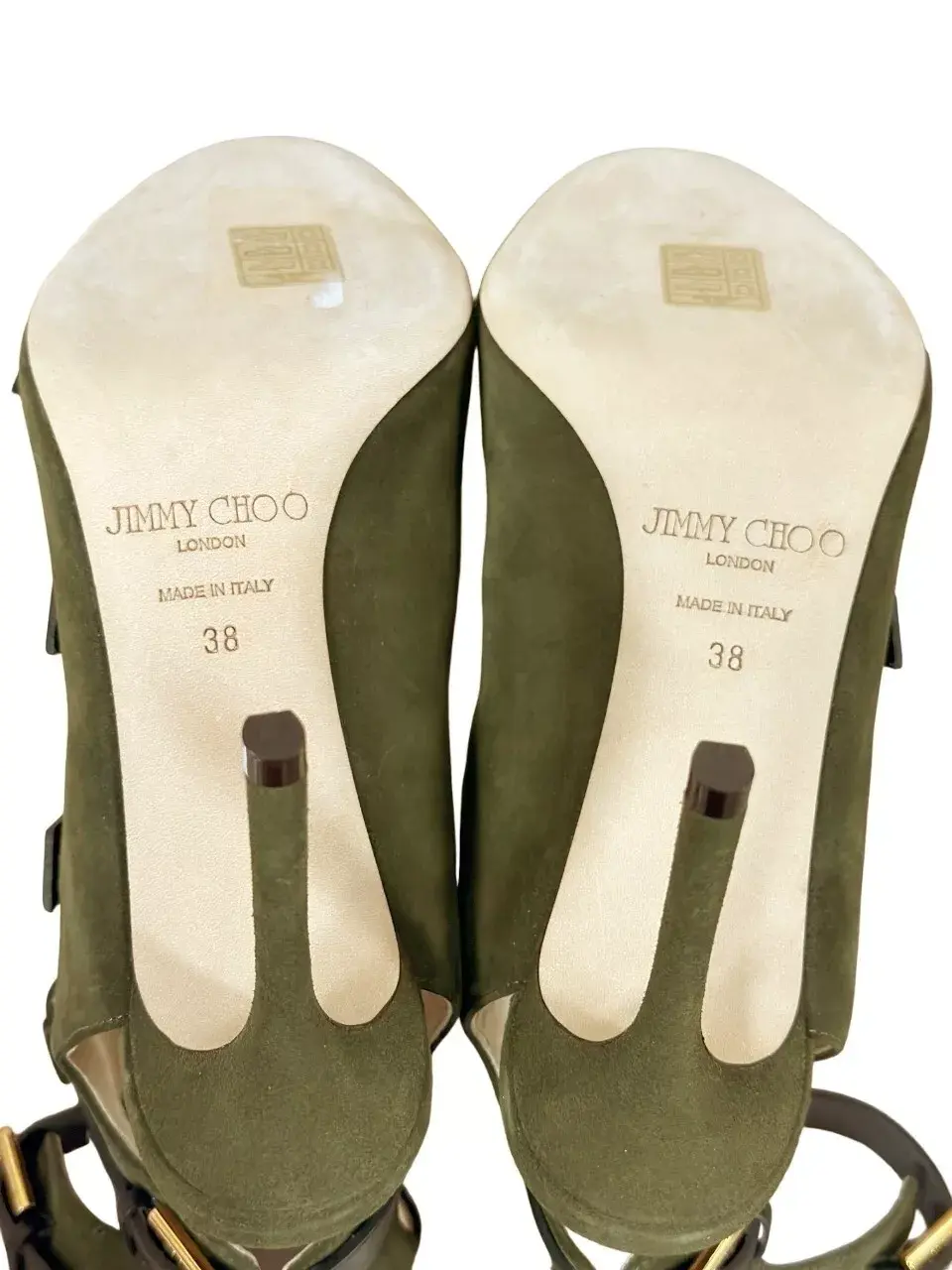 Miniatura: JIMMY CHOO Trick 85 Army Green Black Suede Strappy Sandals 38 Cage Gladiator