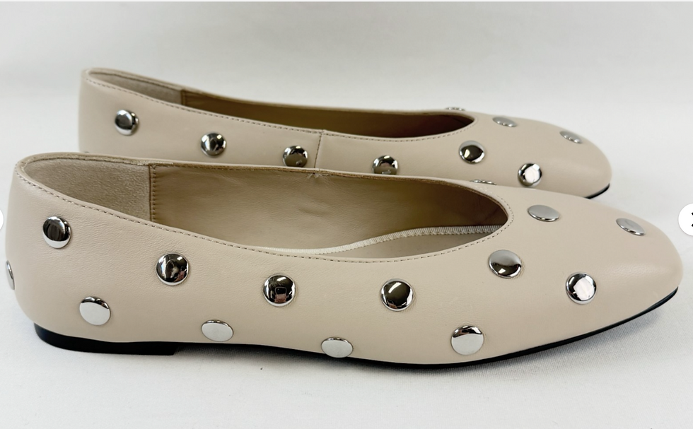 Thumbnail: MINT VELVET Coco Leather Studded Flats 39 8 Ivory Silver Almond Toe Shoes