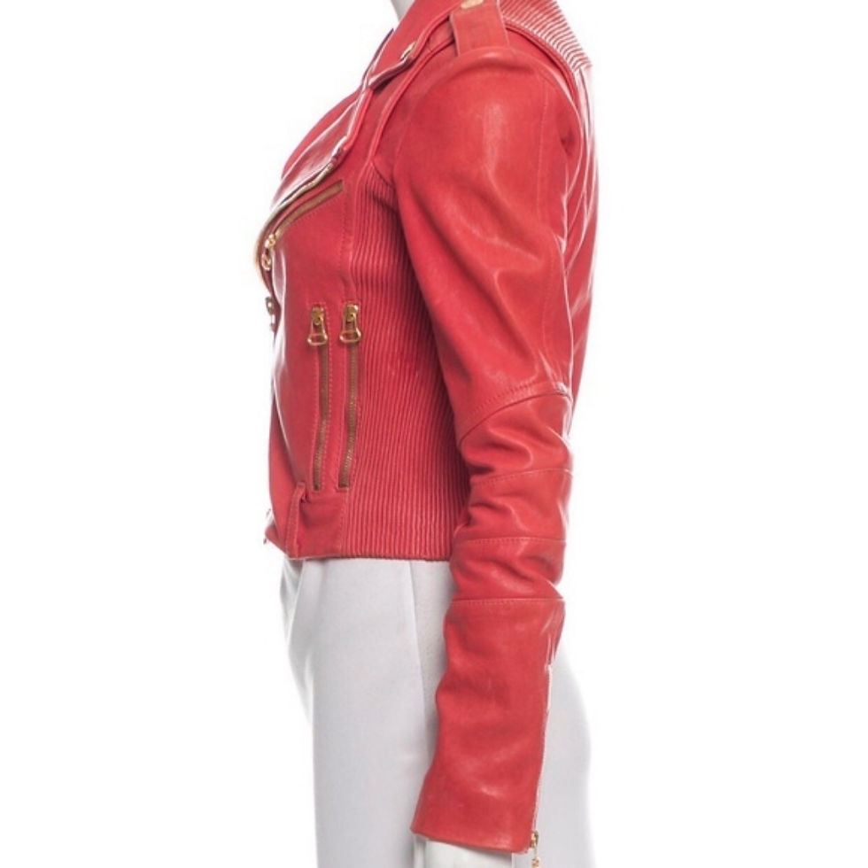 Hình thu nhỏ: PIERRE BALMAIN Leather Cropped Jacket 28/42 Salmon Pink Motorcycle Biker Studded