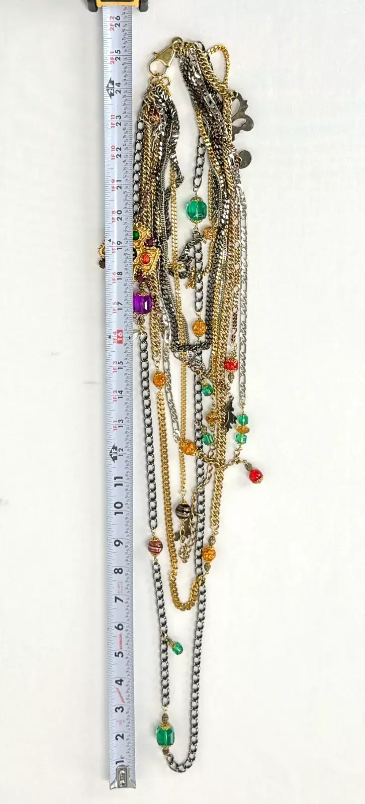 Hình thu nhỏ: DOLCE & GABBANA Vintage Brass Necklace Multicolor Multi-chain Beaded Pendants