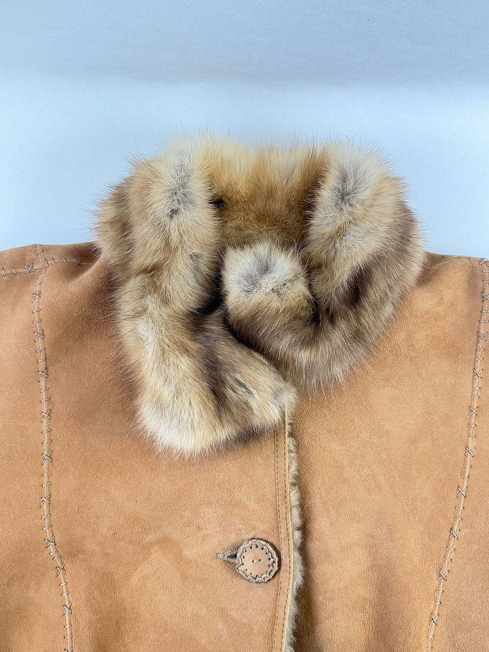 縮圖：DENNIS BASSO Suede Lambskin Jacket 8 Tan Mink Trim Buttons Long Sleeve